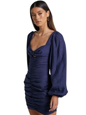 Showpo Navy Blue Ruched Long Sleeve Dress Size 2